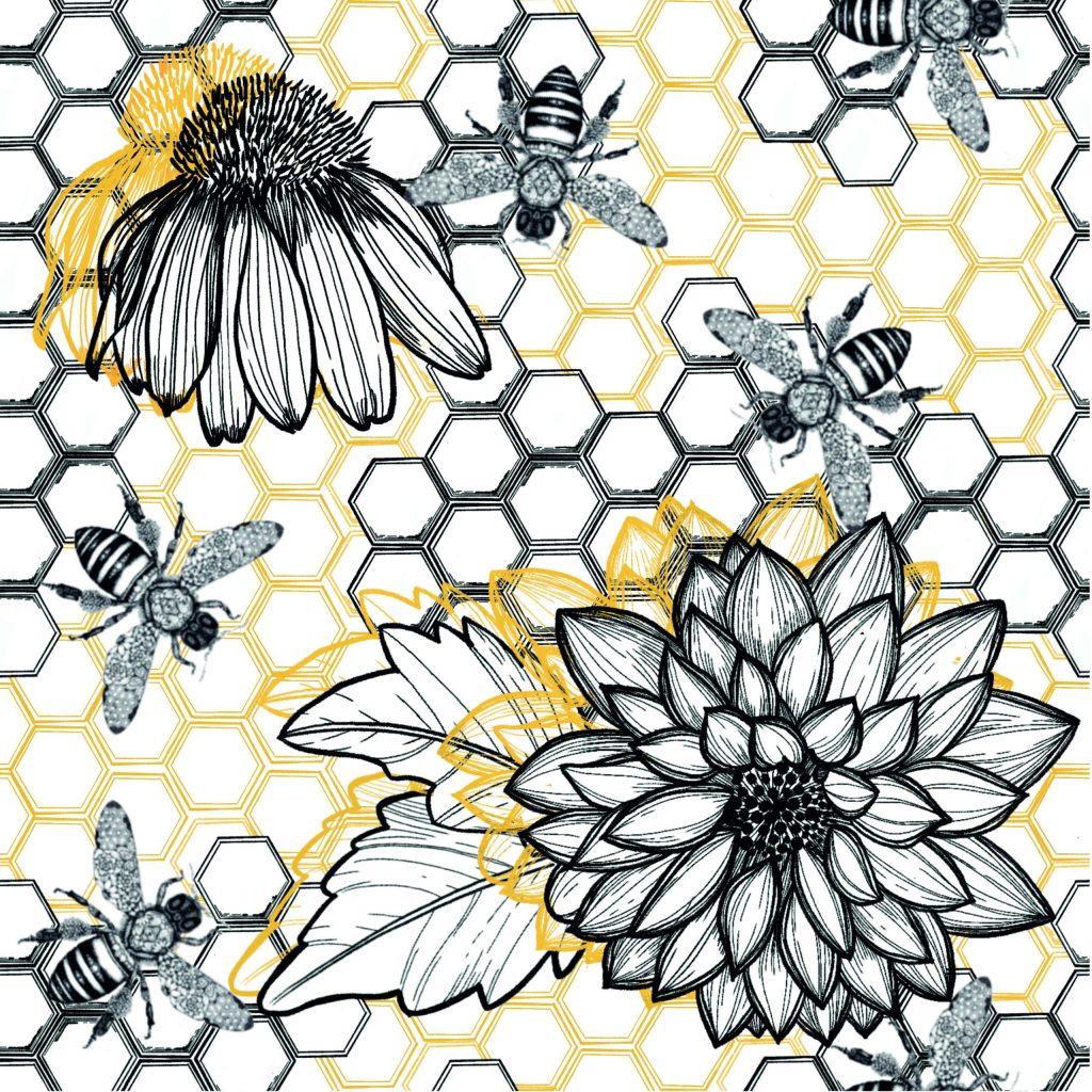 Bee Honeycomb beeswax wrap print by Ana Jú