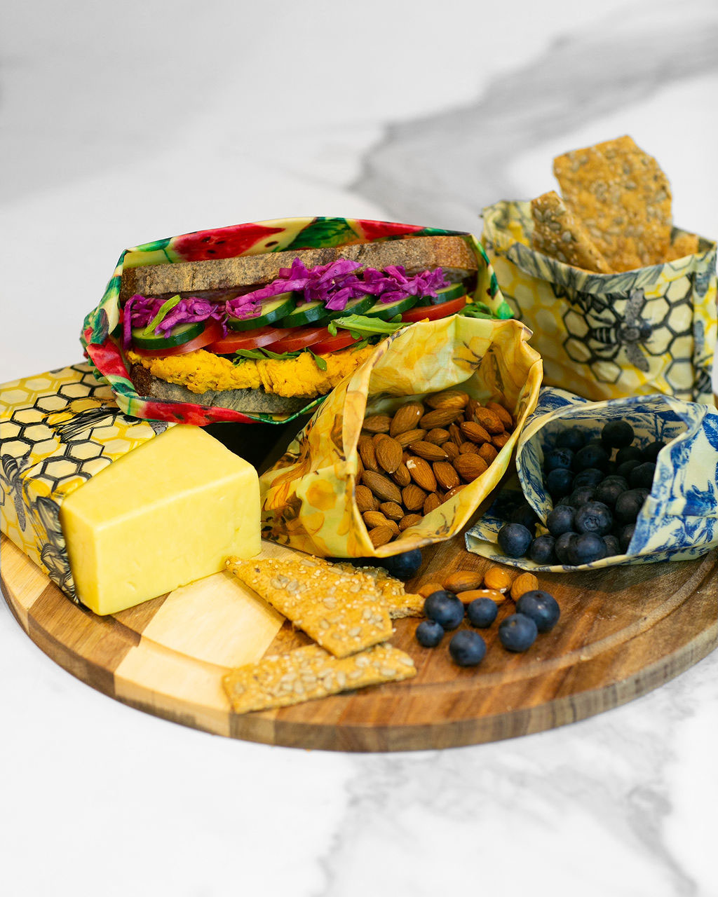 Beeswax wraps in different sizes for lunch and snacks