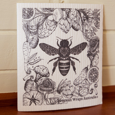 Reusable dishcloth in Bee Honeycomb print