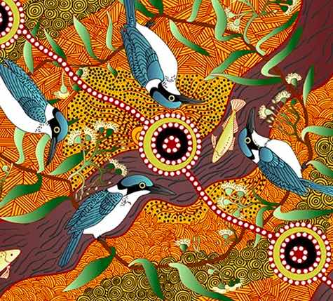 Kingfisher Camp by River Yellow beeswax wrap print by Nambooka