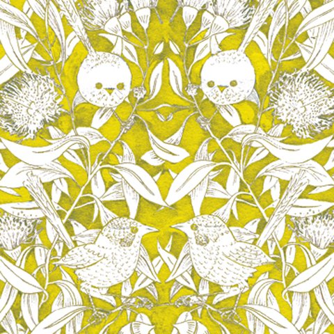 Wrens & Eucalyptus beeswax wrap print by Patricia Weeks